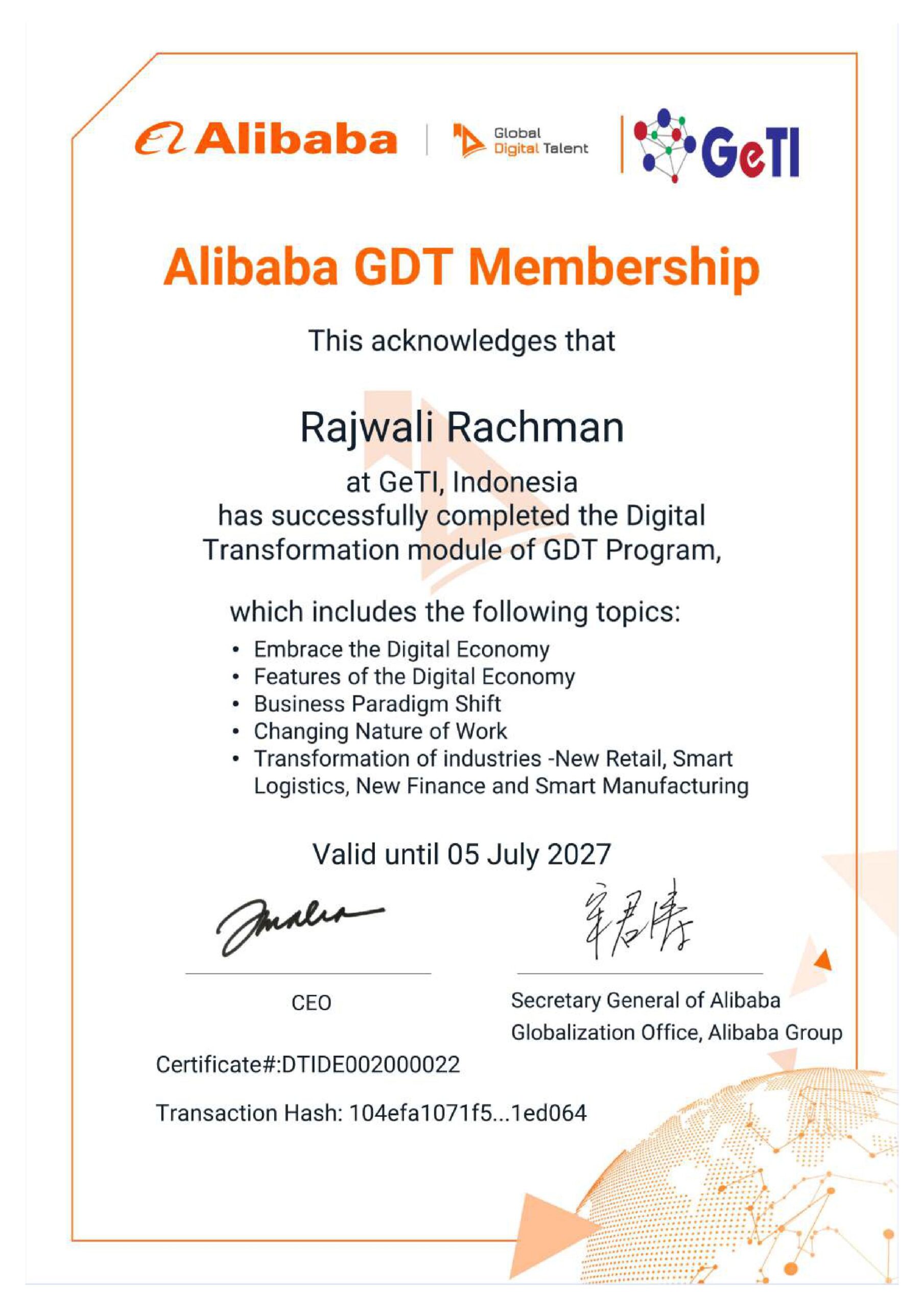 ALIBABA GDT MEMBERSHIP - RAJWALI RACHMAN