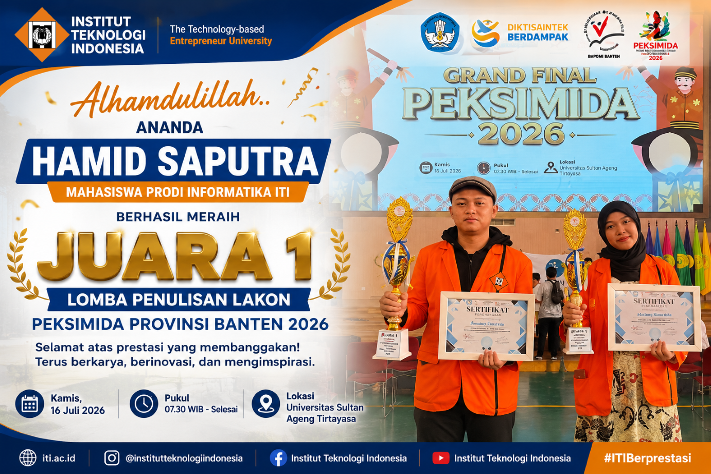 Juara 1 Penulisan Lakon PEKSIMIDA Banten 2026