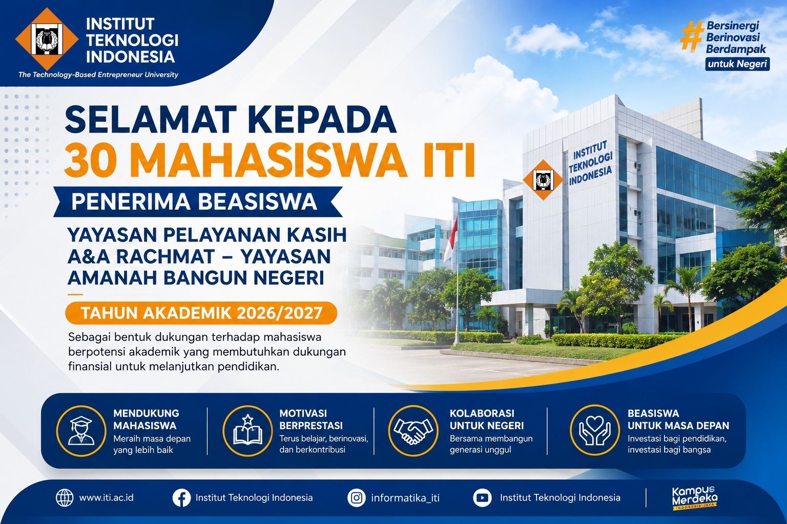 Institut Teknologi Indonesia Tetapkan 30 Penerima Beasiswa